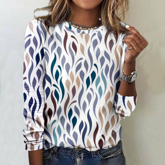 Abrielle | Women’s Long Sleeve Top | Abstract Pattern